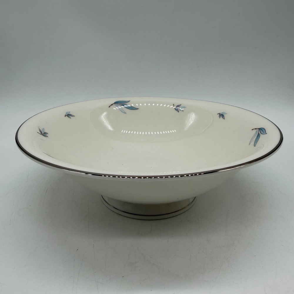 Syracuse China Evening Star Serving Bowl Blue Leaf Platinum Trim‎ Vintage